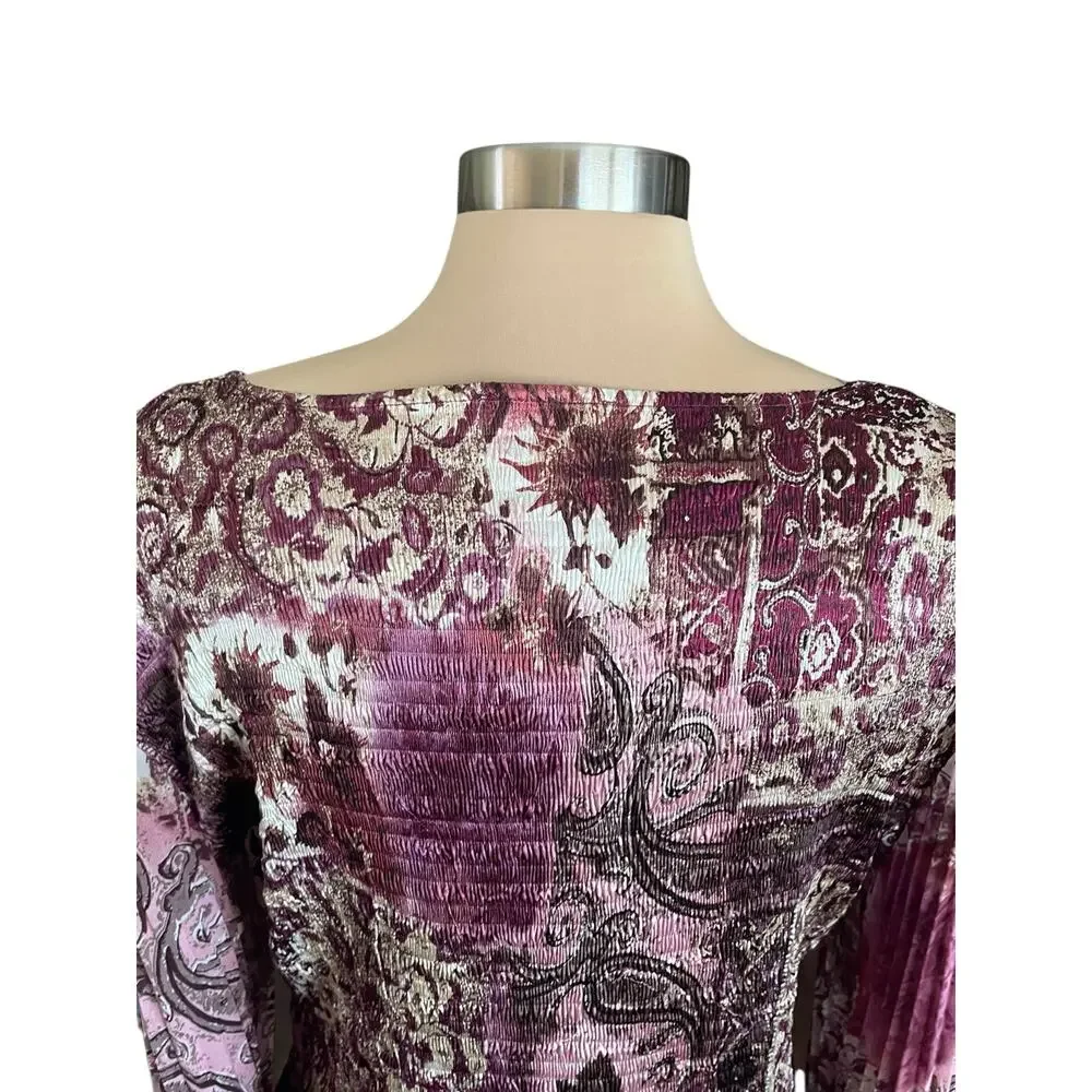 Dressbarn Burgundy Purple Paisley‎ Grunge Print Top LARGE Whimsygoth Dark Fairy